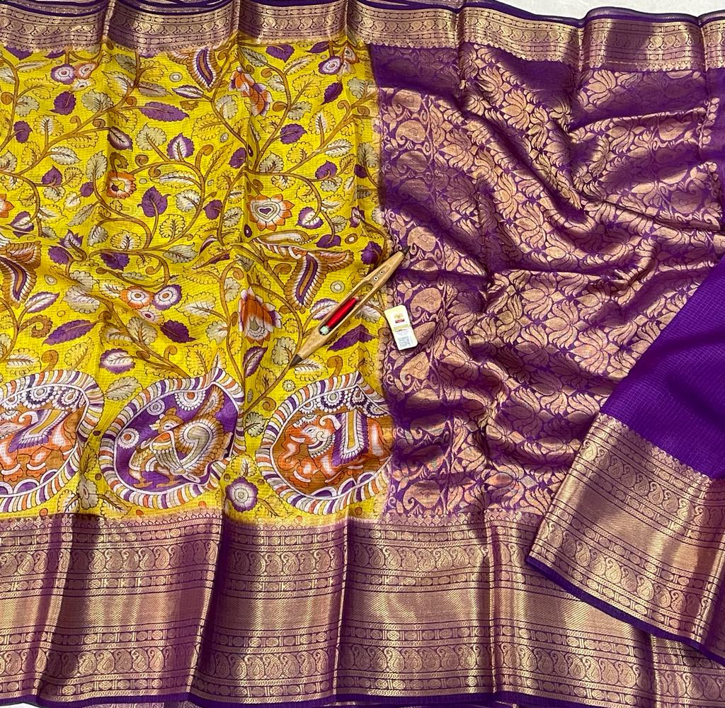 Banaras pure kota silk big jari weaving borders penkalamkari Digital ...