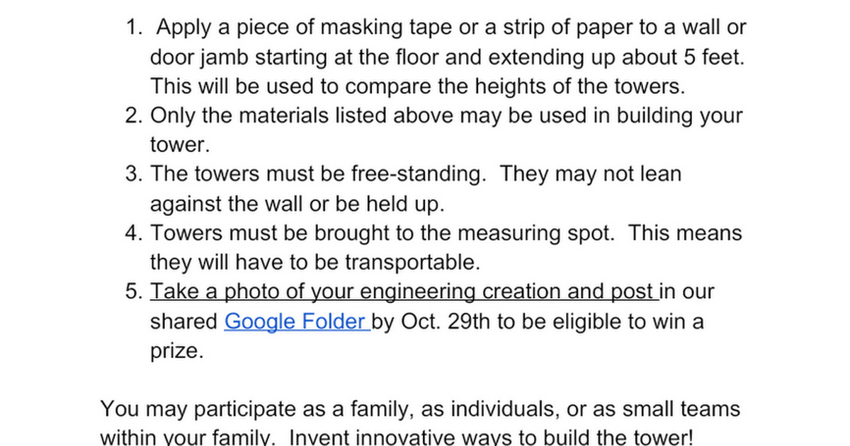 Family STEM Project - October 2020