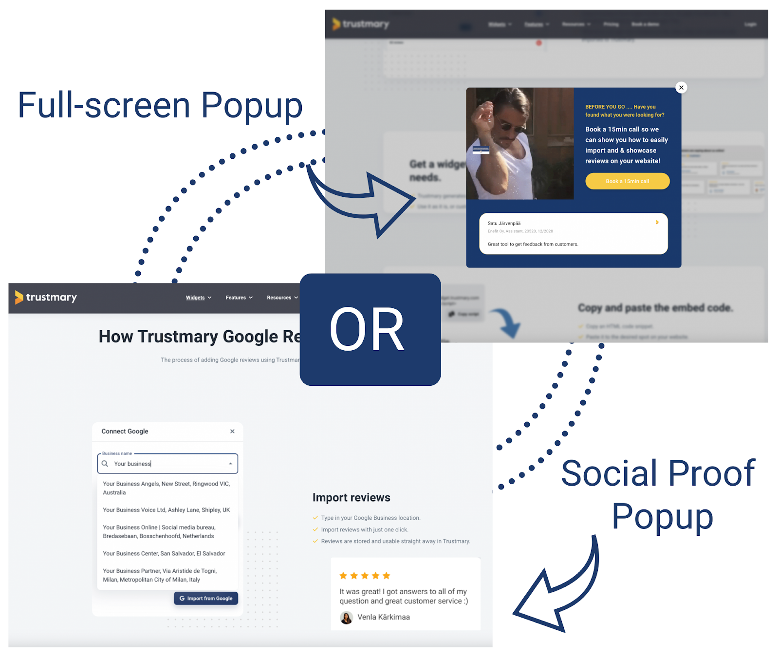 full-screen popup vs social proof popup