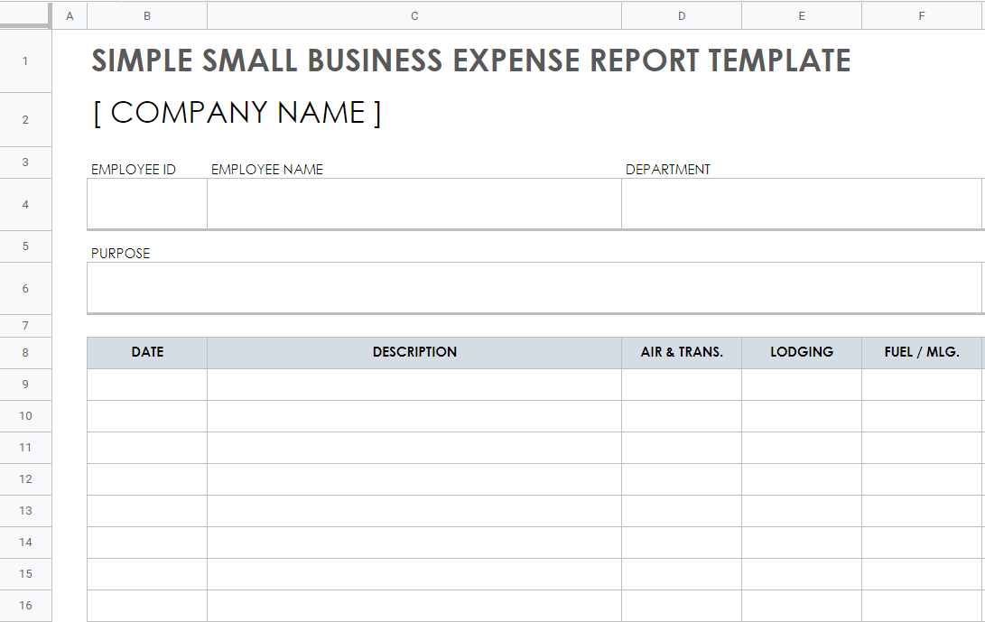 travel expenses google sheet template