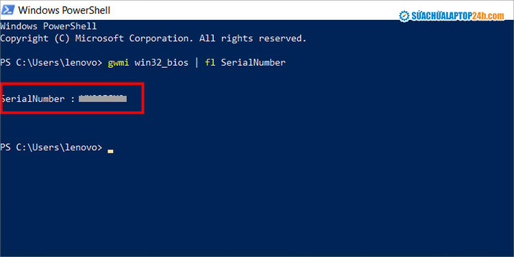 Nhập dòng lệnh tại sửa sổ Windows PowerShell như hình