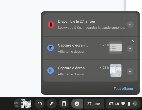 Un menu pour les notifications sous ChromeOS