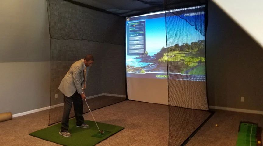 Golf simulator in an attic