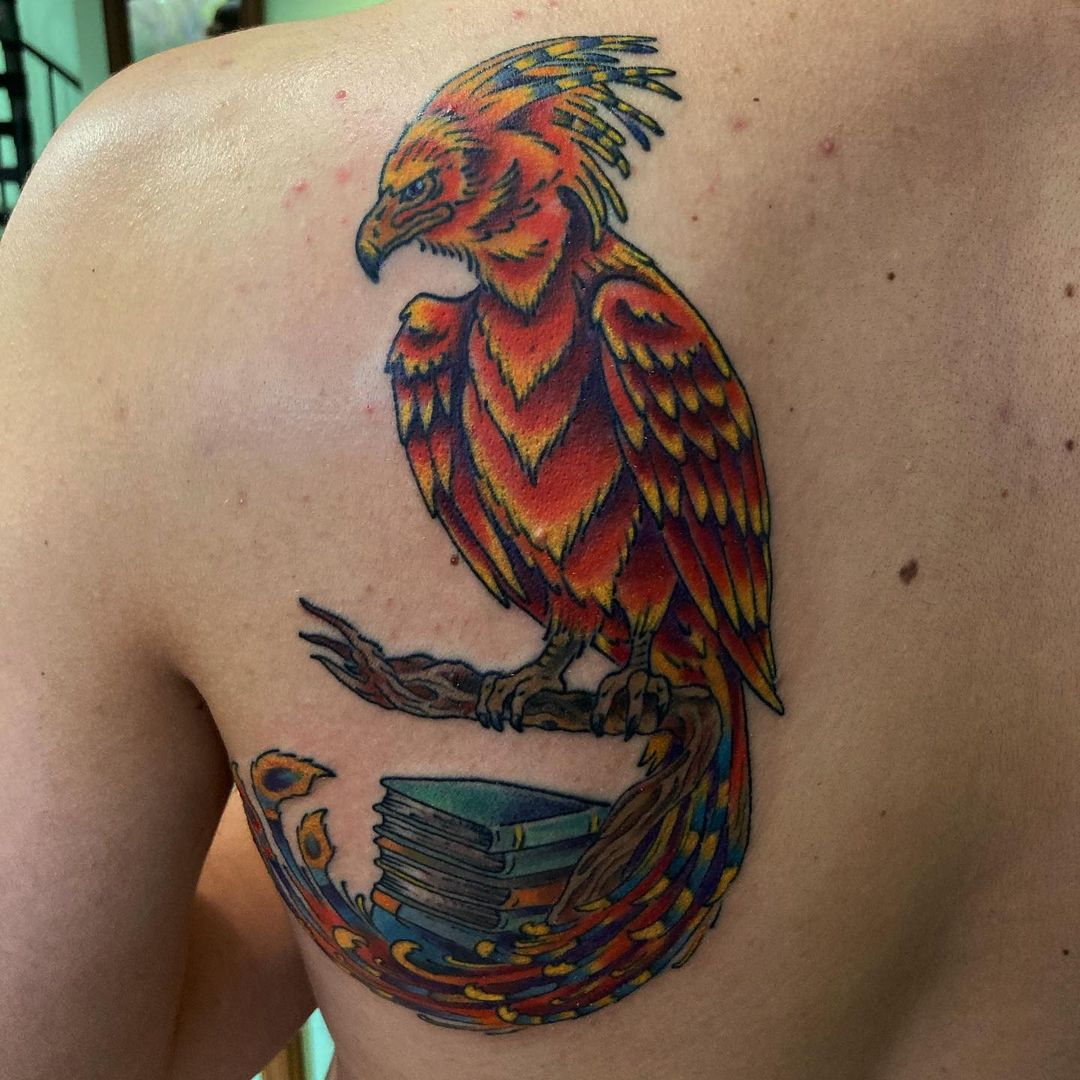 Books And Phoenix Tattoo