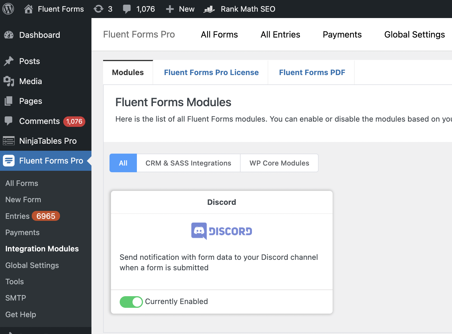 Fluent Forms, WordPress, login Discord