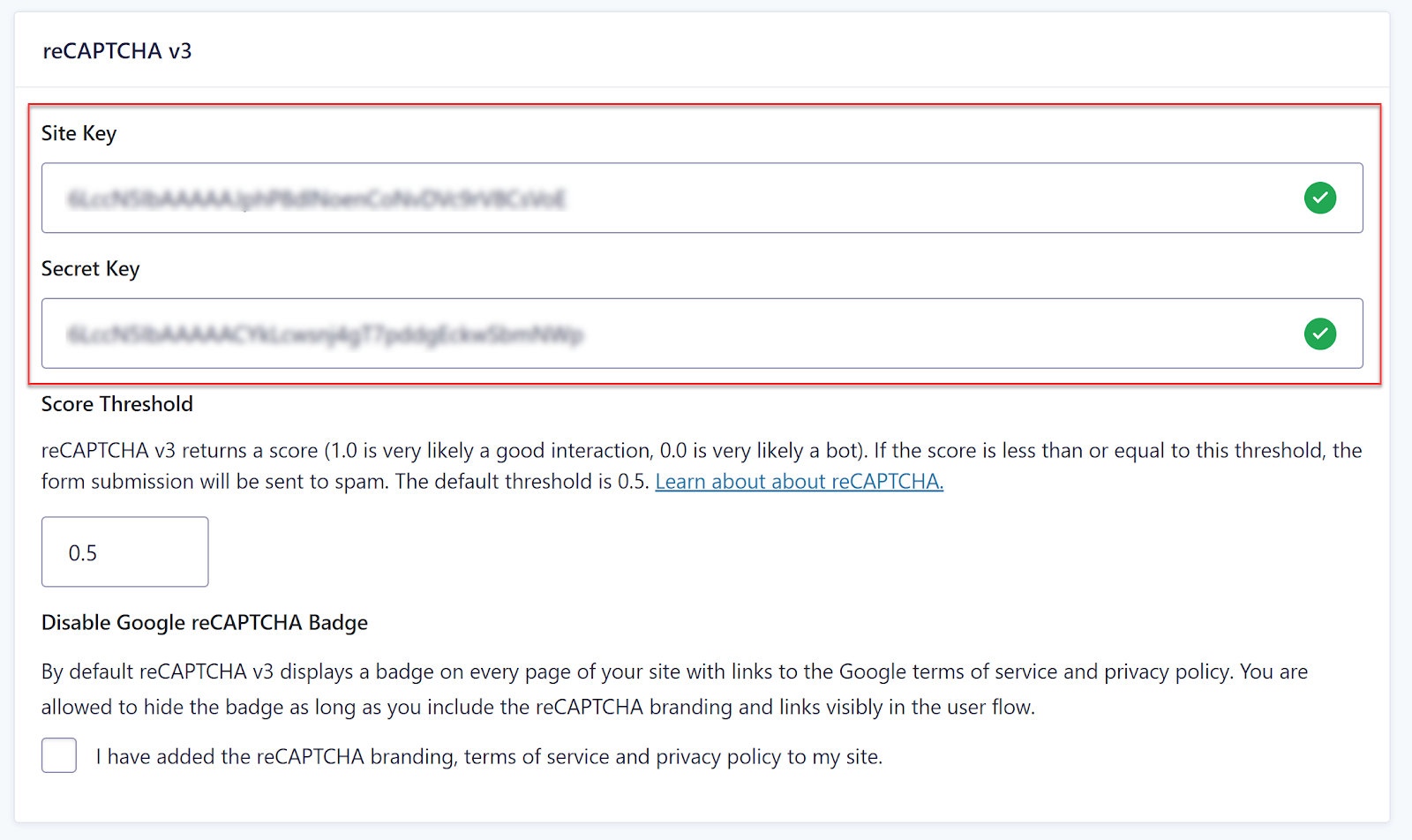 reCAPTCHA v3 Global Settings