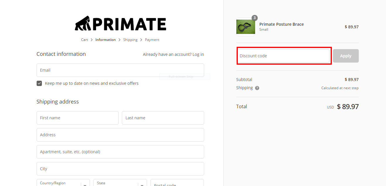 primate co official website check out page | Primate Co Coupon Codes