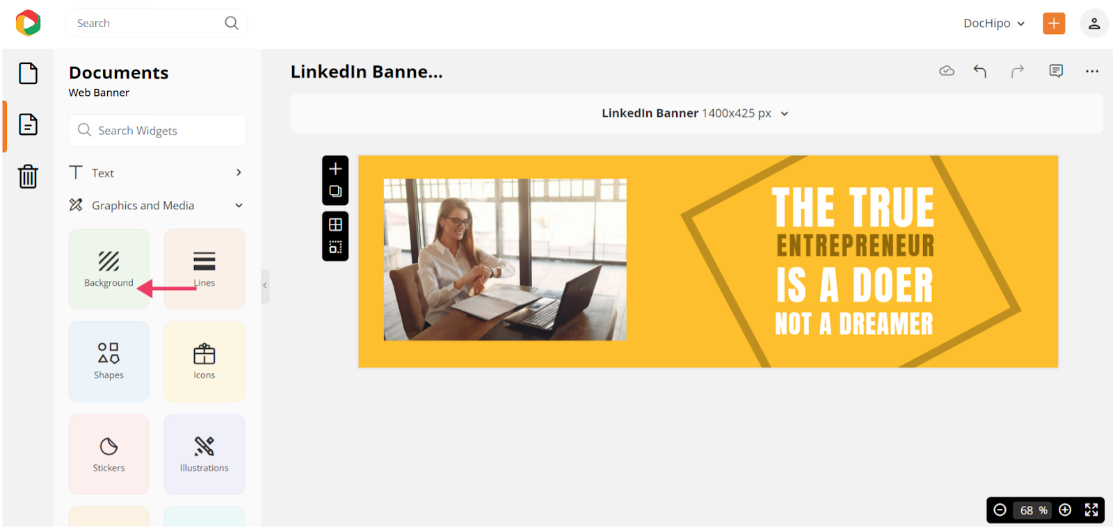 LinkedIn banner size template editing the background