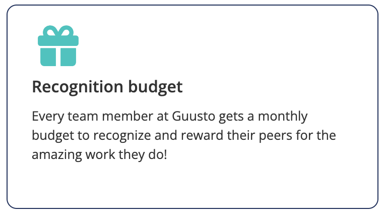The Recognition Budget is one of the initiatives Guusto offers employees to support peer-to-peer recognition.   