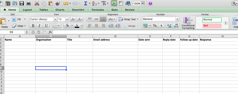 excel sheet for cold emails