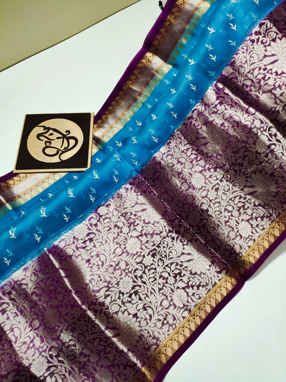 Pure Beneras Kora by Kora with beautiful thread work sarees