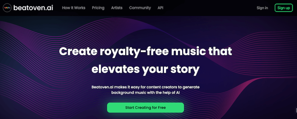 Beatoven.ai Create music royalty free. homepage screenshot