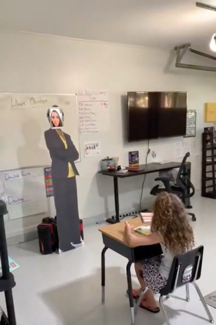 Dad Turns His Garage Into A Realistic Classroom For His Daughter To Take Virtual Lessons [Video]