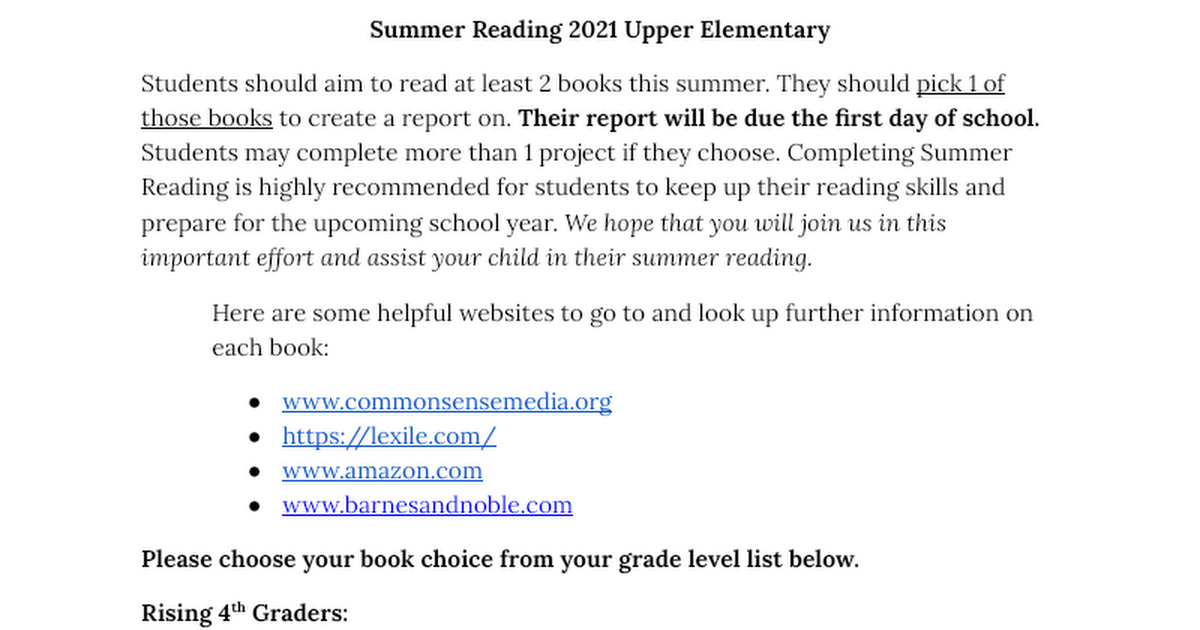 UE Summer Reading & Math 2021