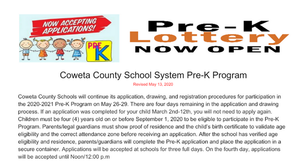 PRES New Pre-K Lottery Dates and Information 2020-2021