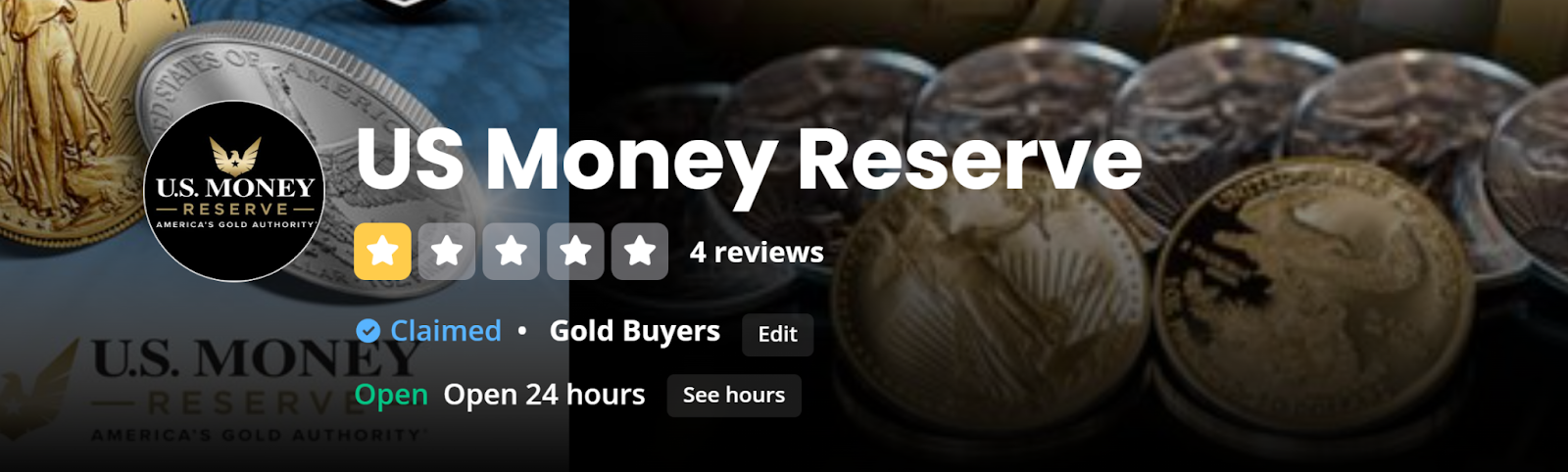 US Money Reserve reviews on Yelp. They have a 1 out of 5-stars rating.