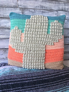 colorful cactus pillow on wooden background
