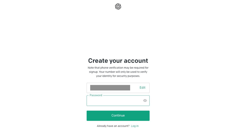 ChatGPTのアカウント作成のパスワード入力画面