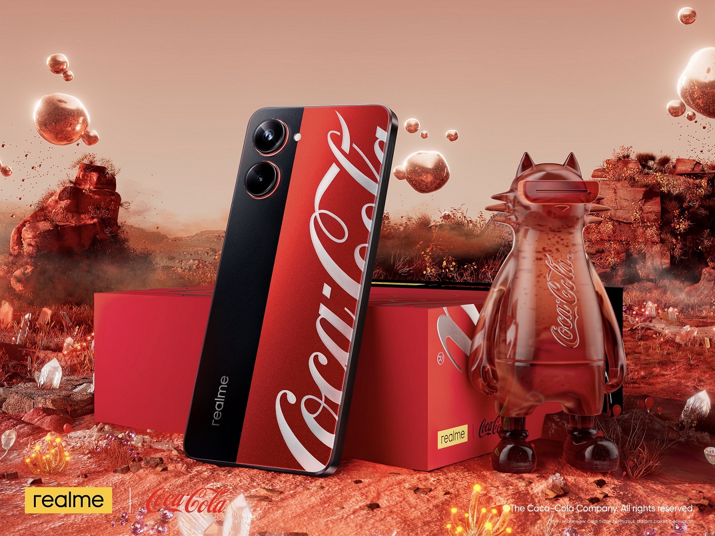 Gambar design produk terbaru realme, yaitu realme 10 Pro 5G Coca-Cola® edition. 