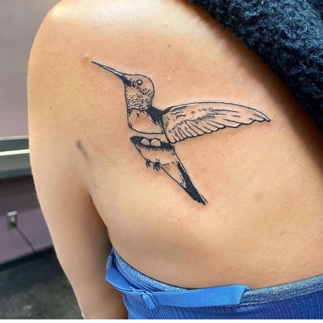 Simple Lined Hummingbird Tattoo