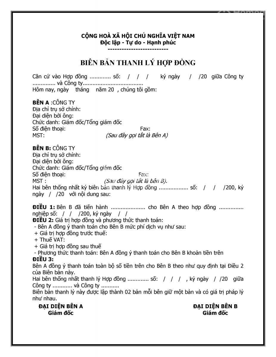 Mẫu thanh lý hợp đồng xây dựng