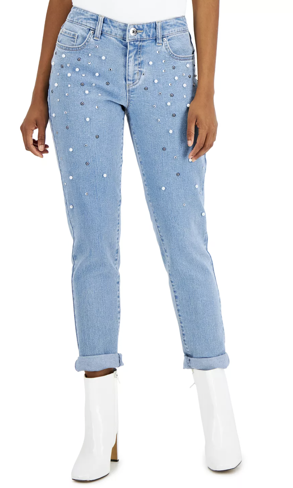 INC INTERNATIONAL CONCEPTS Mid-Rise Embellished Straight-Leg Jeans, Created for Macy's