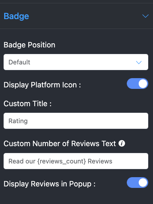 Badge template settings
