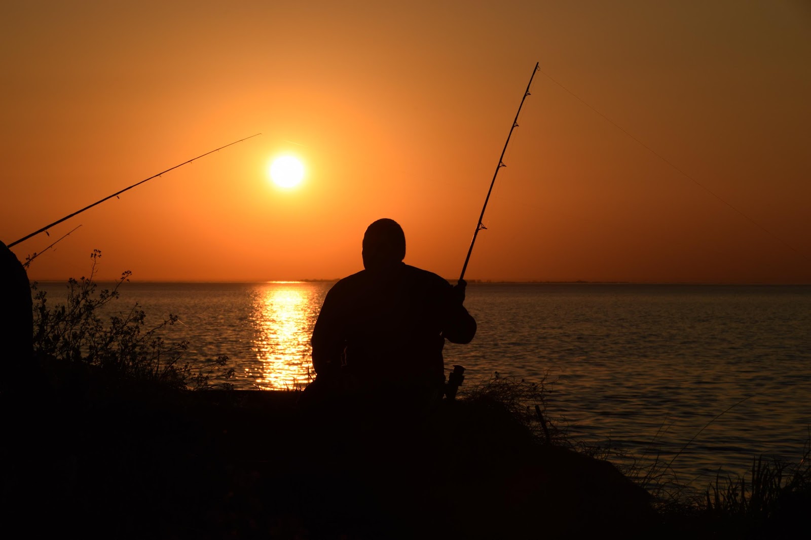 man fishing by the sunset