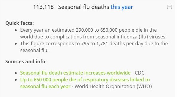 Updated 25.3.2020, 23.02 GMT seasonal influenza deaths