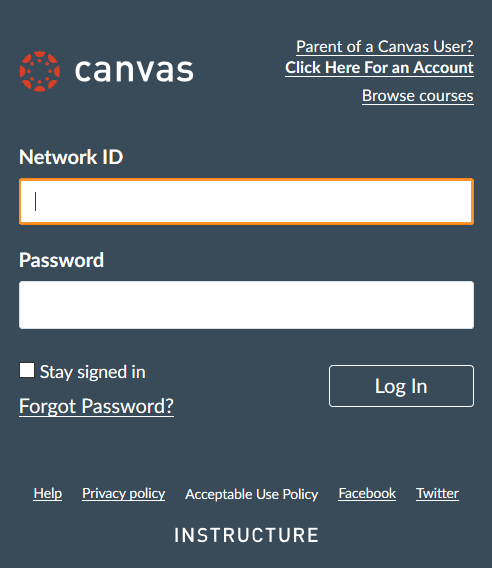 Picture of the Canvas log in page