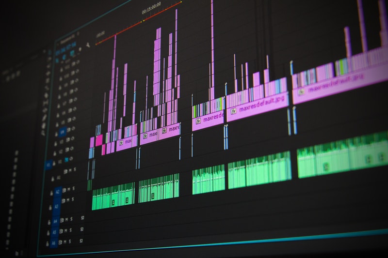 Video and audio editing as can be seen on a screen