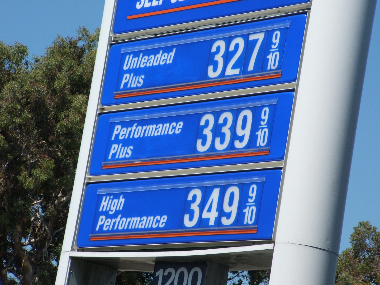 Photo of a sign at a gas station listing the price for gas.