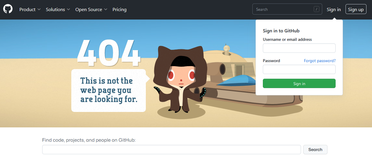 Image of GitHub 404 screen showing that the repo was removed.
