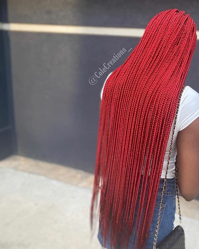 11. Bright Red Long Knotless Braids