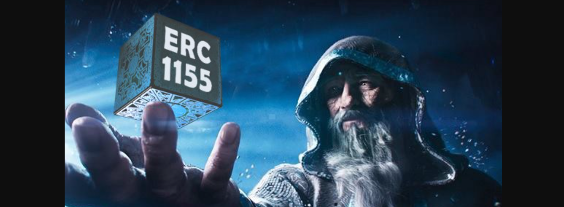 wizard holding a cube with the text erc 1155