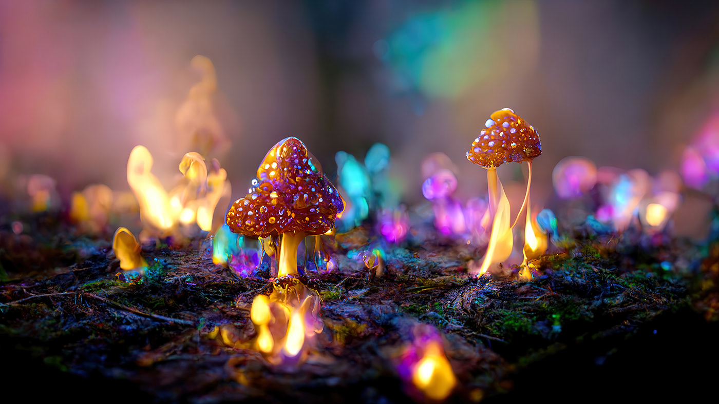 Digital Art  fantasy firelight forest Landscape light Magic   mushroom Nature whimsical