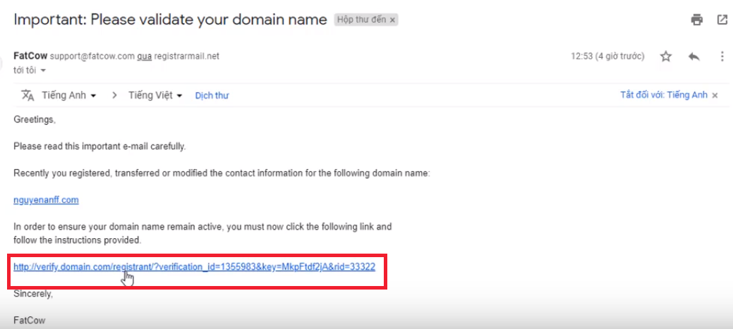 Chấp nhận Xác minh tên miền - verify domain