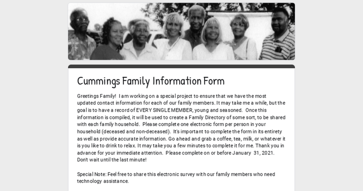  Cummings Family Information Form