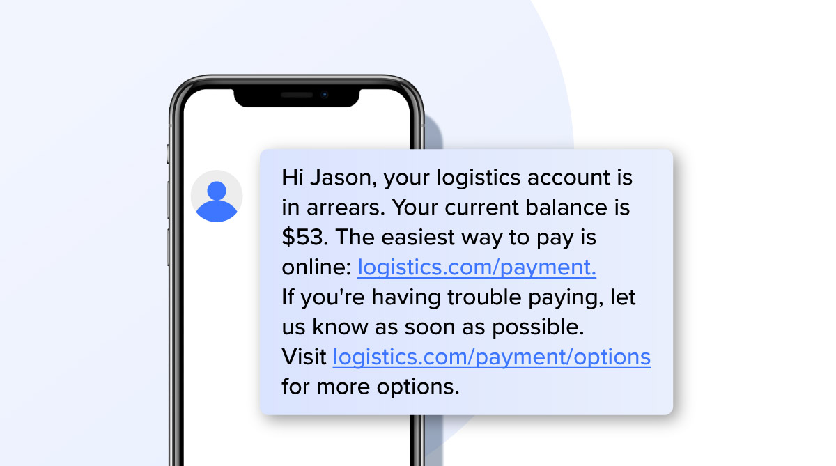 Reminder text for an e-commerce customer to pay