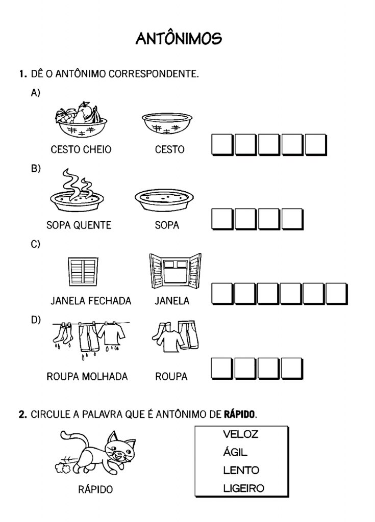 Atividades com Sinônimos e Antônimos para imprimir — SÓ ESCOLA