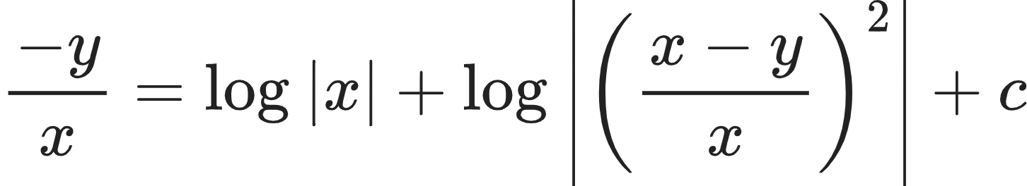 {"id":"16-1-1-1-1-0-0-0","code":"\\begin{align*}\n{\\frac{-y}{x}}&={\\log_{}\\left|x\\right|+\\log_{}\\left|\\left(\\frac{x-y}{x}\\right)^{2}\\right|+c}\t\n\\end{align*}","type":"align*","font":{"family":"Arial","color":"#222222","size":10},"ts":1603968004727,"cs":"zHnxSUQxvAOIJUgVN8p4DQ==","size":{"width":241,"height":44}}