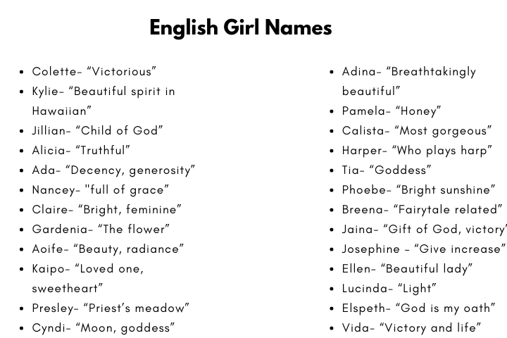 English Girl Names