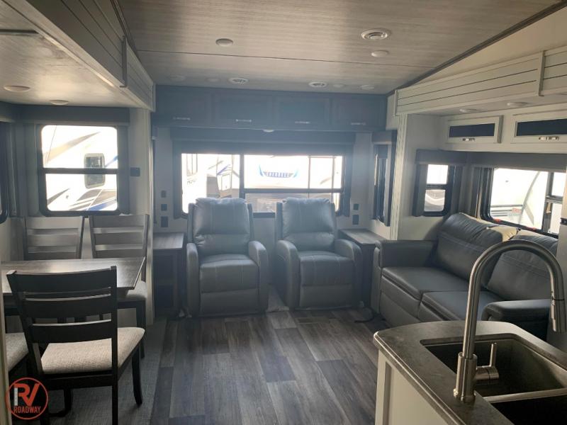 Living room and dual recliners in the Keystone Cougar, Half-Ton fifth wheel