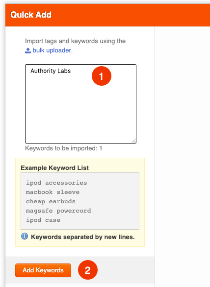add keywords to authority labs