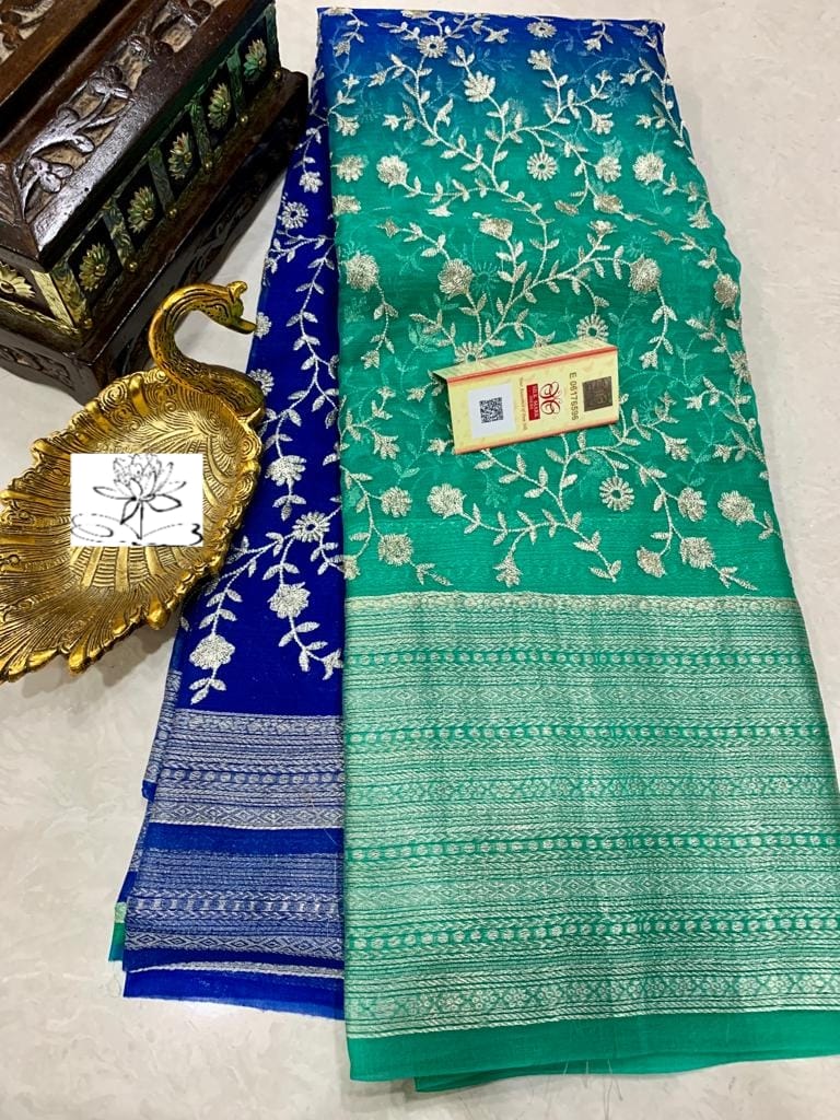 Banaras pure kora silk siver embroidery work saree