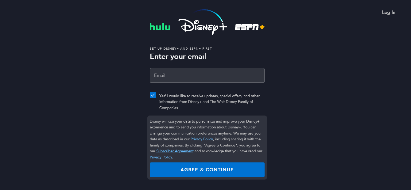 Disney+ Bundle email sign-up page