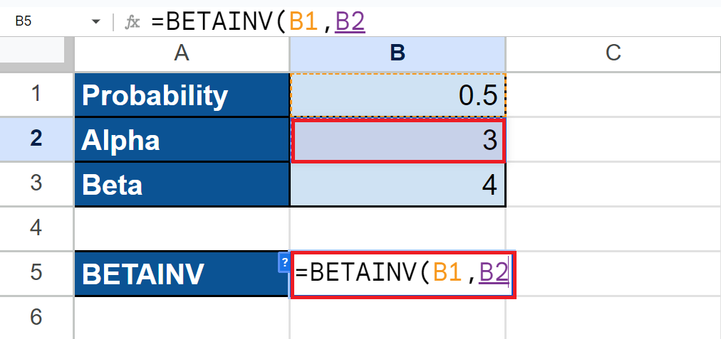 BETAINV Function in Google Sheets