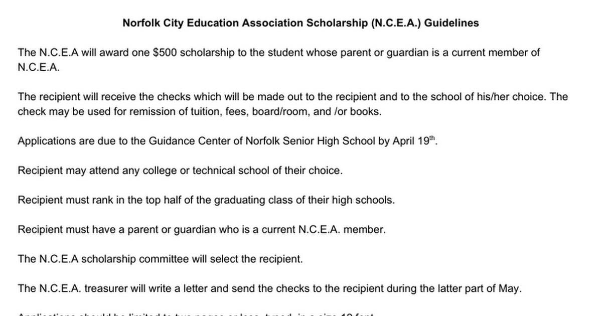 Copy of NCEA Scholarship Application