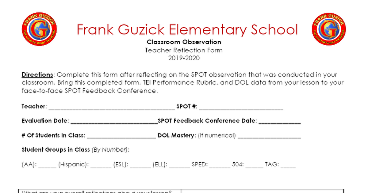 Guzick Classroom Observation Reflection Form - 2019-2020.docx