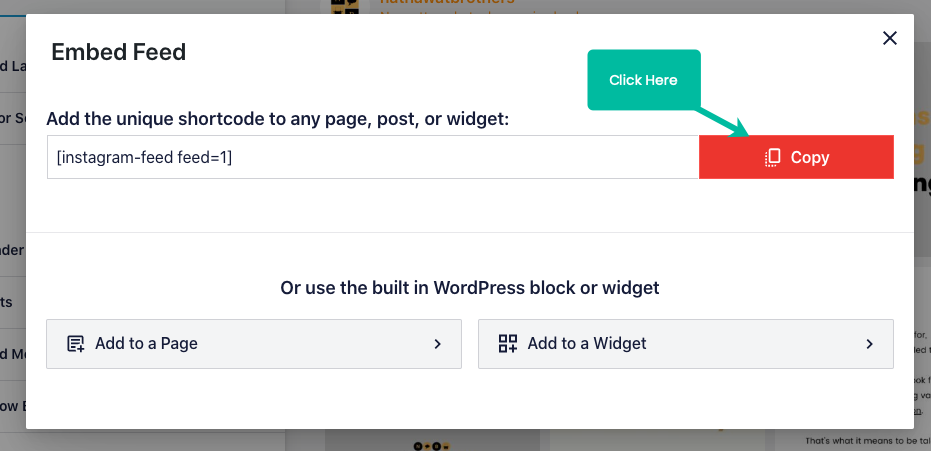Embed feed modal with shortcode